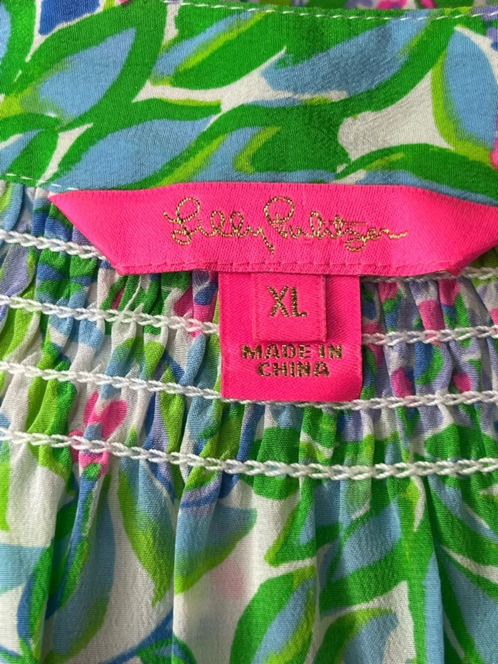 Lilly Pulitzer 100% Silk Floral Blouse XL Pink Green Blue Resort Preppy Top - Picture 6 of 8
